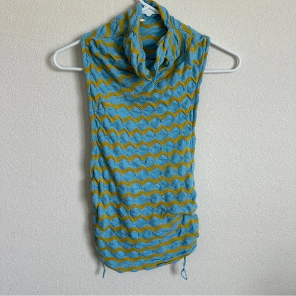 Free People Textured Sleeveless Top in Blue and Yellow - Picture 2 of 5